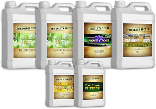 Humboldts Secret Starter Kit Pack XL | Indoor and Outdoor Plant Fertilizer and Hydroponic Nutrients | Base A & B, CalMag and Iron, Golden Tree, Flower Stacker, Plant Enzymes | Complete Garden System