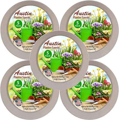 12 inch (10.1" Base) Case of 5 Plant Saucers - White Granite Colored Polypropylene,Heavy Duty Indoor/Outdoor Pan, Collects Flower Pot Drainage and Excess Water. Made in USA