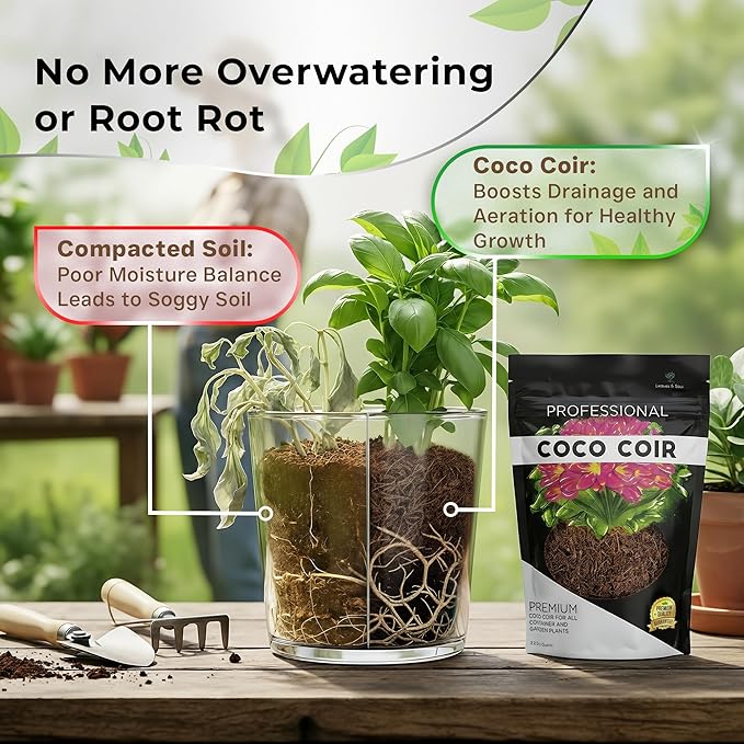 Professional Coco Coir | for Container and Garden Plants | Low Acidic Lightweight Soil Additive | Large 2.2 Quarts | Made in USA