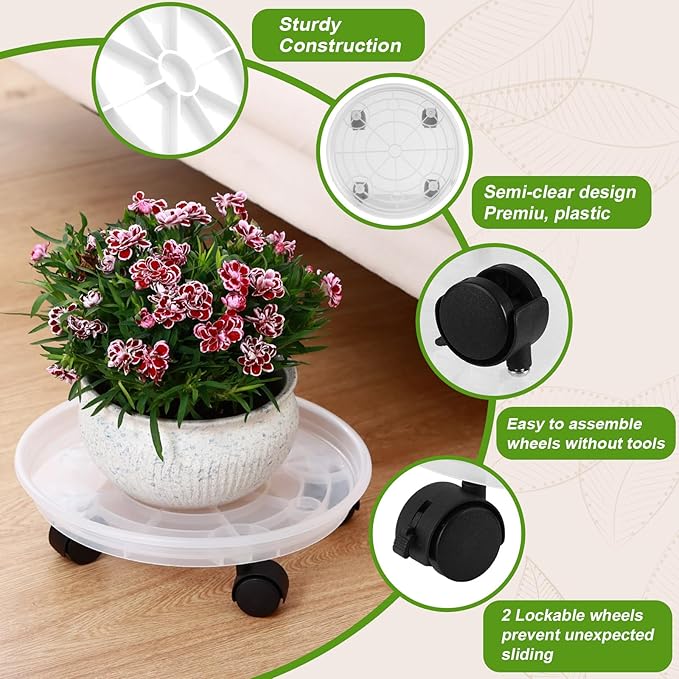 6 Packs Plant Caddy with Wheels 11.8" Plastic Rolling Plant Stands Heavy-Duty Plant Dolly with Casters Indoor Outdoor Wheeled Plant Roller Base Large Planter Saucers Plant Mover