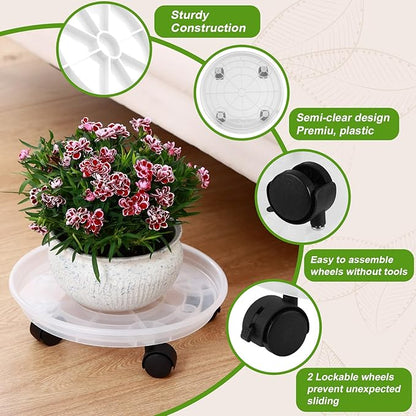 6 Packs Plant Caddy with Wheels 11.8" Plastic Rolling Plant Stands Heavy-Duty Plant Dolly with Casters Indoor Outdoor Wheeled Plant Roller Base Large Planter Saucers Plant Mover