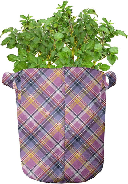 Ambesonne Floral Grow Bags 5-Pack, Roses Orchids and Carnations, Heavyduty Fabric Pots with Handles for Plants, Blue Pink