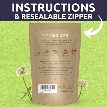 White Dutch Clover - Bulk 1/4 Pound Pouch - 150,000 Flower Seeds for Planting - Trifolium repens