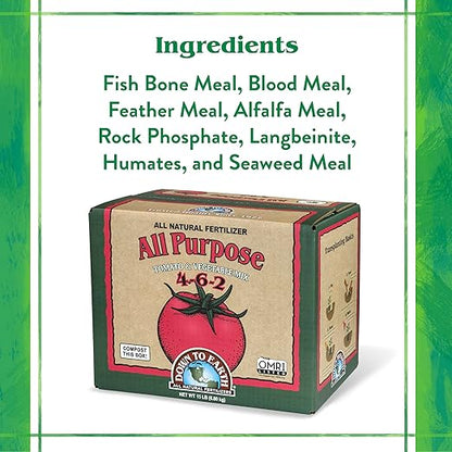 Down To Earth All Natural Fertilizers Organic All Purpose Tomato & Vegetable Mix - Plant Food for Tomatoes, Peppers, Herbs and Flowers 4-6-2, 15 lb
