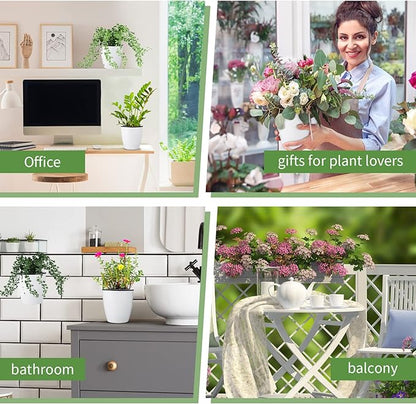 Yungyan 20 Sets 5" Self Watering Hanging Planter White Lazy Flower Pots Plastic Wall Propagation Window Wall Mount Planter with Hooks and Absorbent Cotton Ropes for Indoor Succulent Plants