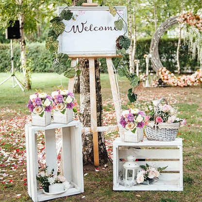 Dandat 12 Sets Wooden Cube Planter Boxes for Centerpiece 4 Inch Flower White Wood Rustic Square Vase with Removable Plastic Liner Floral Foam Block for Garden Wedding Home Arrangement Decor