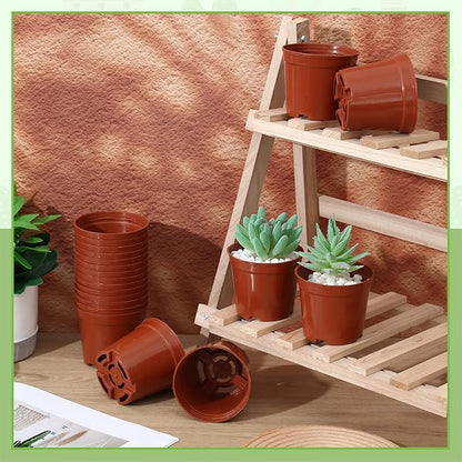 Yaomiao 200 Pcs 3 Inch Red Mini Plastic Plant Pot Nursery Seedling Pots Seed Starter with Drainage Holes for Indoor Outdoor Garden Succulent Plants Cuttings Transplanting