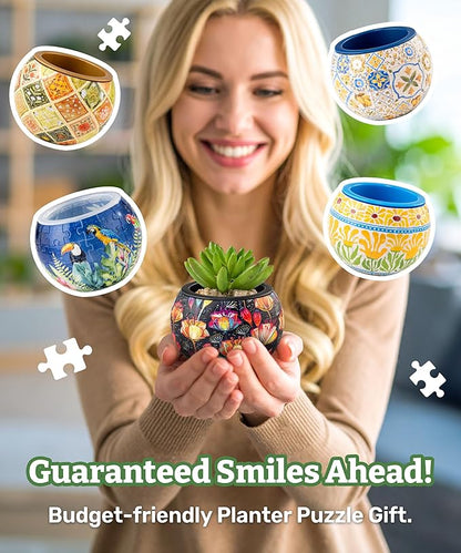 PieceRelax 3D Puzzle Planter - Singing Birds and Flowers - Danish Folklore Style, Home Decor Flower Pots for Indoor Cactus, Succulents Pots [K1100]