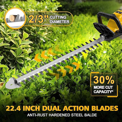 Hedge Trimmer Cordless Compatible with DEWALT 20V MAX Battery, 22-Inch Battery Hedge Trimmer, Brushless Bush Trimmer, 2/3'' Cutting Capacity, Lightweight & Rotatable Handle(No Battery)