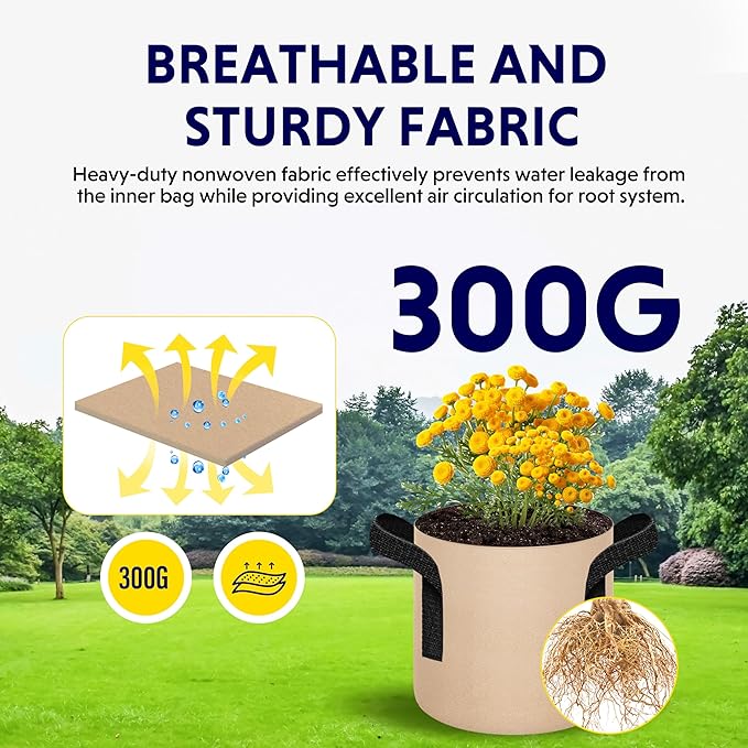 YSSOA 5-Pack 1 Gallon Grow Bags Heavy Duty Thickened Nonwoven Aeration Fabric Pots with Handles, Cloth Pots for Plants, Vegetable, Flower, Tomato Potato