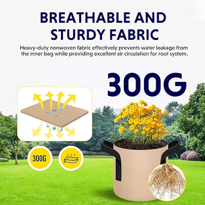 iPower 10-Pack 1 Gallon Plant Grow Bags Thickened Nonwoven Aeration Fabric Container Heavy Duty Durable Pots, Strap Handles for Garden, Tan