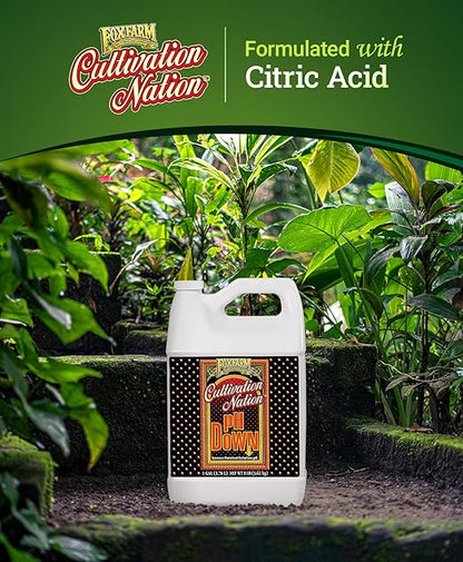 FoxFarm Cultivation Nation pH Down for Plants’ Nutrient Solutions - Formulated with Citric Acid for Adjustment - Ideal for Soil & Hydroponics, Lowers pH Levels for Plant Growth - 1 Gallon