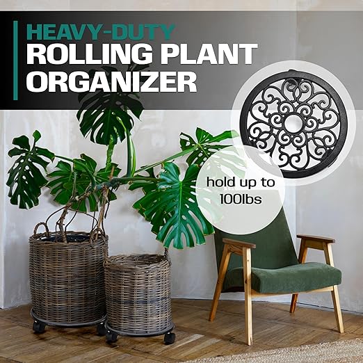 2WAYZ Plant Stand with Wheels - Heavy-Duty Rolling Plant Caddy - Dolly Base with Roller for Large Potted Plants and Flower Pot - Ideal for Indoor and Outdoor Planters - Set of 1 - Black