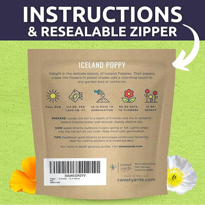 Poppy - Iceland - Large 1/2 Ounce Packet - 75,000 Flower Seeds for Planting - Papaver nudicaule
