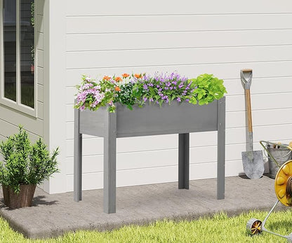 SoliWood Set of 2 Raised Garden Bed with Legs, 40x20x31'', Outdoor Wood Elevated Planter Box, Thick Legs, w/Liner