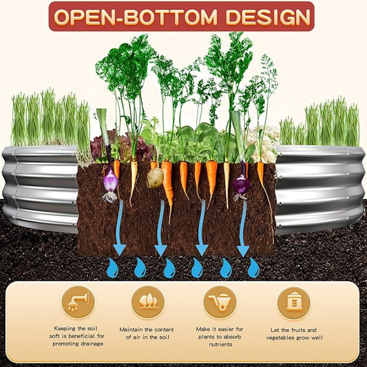 Durable Round Galvanized Steel Raised Garden Bed for Planting,Round Galvanized Steel Fire Ring/Fir Pit for Outdoor- 6×6×1FT,0.8MM Thick (Silver, 72 ins Diameter x 12 ins high)