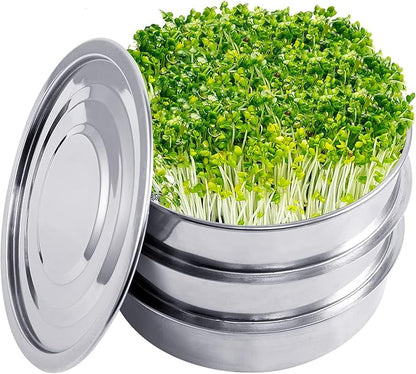 Aulock Stainless Steel Seed Sprouting Kit - 3-Tier Microgreens Growing Tray 7.9 in Dia, Stackable Round Sprouter Maker with Encrypted Mesh, Sprouts Grower for Beans Broccoli Alfalfa Seeds Wheat Grass