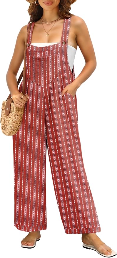 IWOLLENCE Women's Summer Jumpsuits Boho Wide Leg Overalls Casual Loose Rompers with Pockets 2025