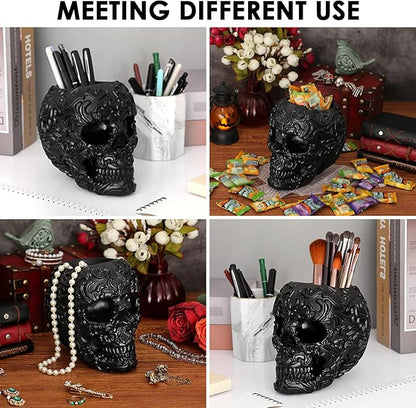 OwnMy Resin Skull Planter for Indoor Plants, Black Skull Flower Succulent Pot with Drainage Holes, Halloween Skulls Head Planter Decorative Small Succulents Planters Pot for Tabletop