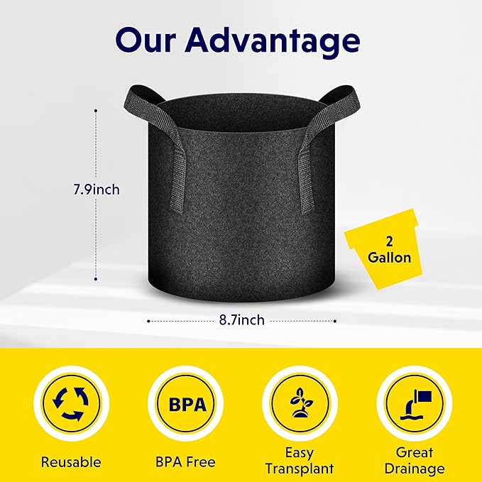 iPower 10-Pack 2 Gallon Thickened Aeration Nonwoven Fabric Pots Plant Grow Bags with Strap Handles for Garden, Black