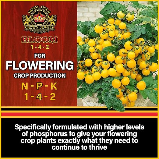 Royal Gold Crown Jewels Organic Bloom 1-4-2 Dry Soluble Fertilizer, 20 lbs - for Feeding Flowering Crops to Produce Vigorous Blossoms and Optimal Plant Development