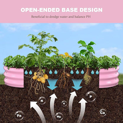 Raised Garden Bed, 6x3x1ft Galvanized Outdoor Planter Beds with Safety Edging and Gloves, Oval Metal Planter Box for Gardening Vegetables Flowers Herb-Blossom Pink