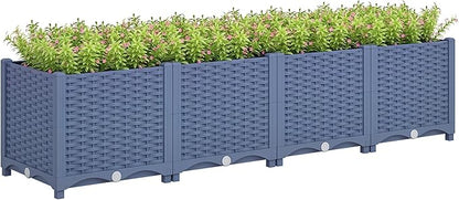 Outsunny 5 x 1 x 1 ft Raised Garden Bed, Indoor Outdoor Plastic Planter Box with Drainage Holes, Drain Plugs and Water Reservoirs for Vegetables, Herbs, Flowers & Succulents, Blue