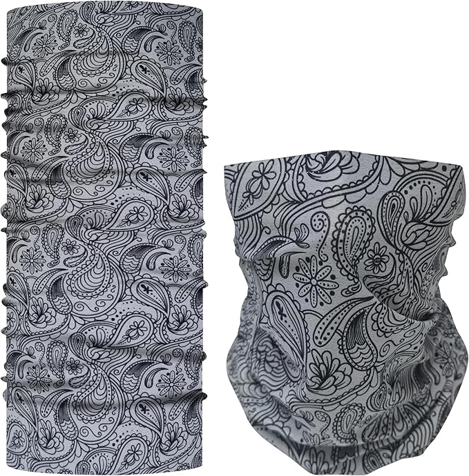 Bilymate Grey Paisley Cooling Neck Gaiter - UPF 50+ Sun Protection, Breathable Mesh, Seamless Tube Bandana Headwear for Men & Women - Multi-Functional Headband