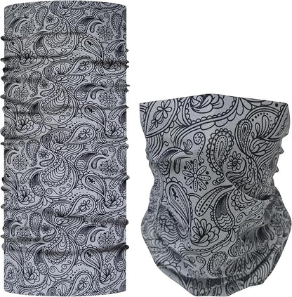 Bilymate Grey Paisley Cooling Neck Gaiter - UPF 50+ Sun Protection, Breathable Mesh, Seamless Tube Bandana Headwear for Men & Women - Multi-Functional Headband