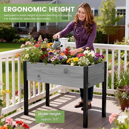 DoCred Raised Garden Bed, 45.7" x 22.8" x 31.5" Large Elevated Wooden Horticulture Planter Box with Metal Legs Standing Growing Bed Planter for Gardening, Balcony, Backyard, Patio