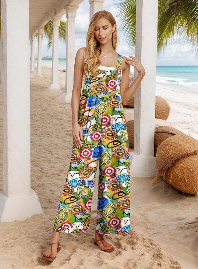 IWOLLENCE Women's Summer Jumpsuits Boho Wide Leg Overalls Casual Loose Rompers with Pockets 2025