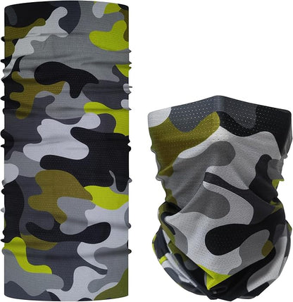 Bilymate Grey Camo Cooling Neck Gaiter - UPF 50+ Sun Protection, Breathable Mesh, Seamless Tube Bandana Headwear for Men & Women - Multi-Functional Headband