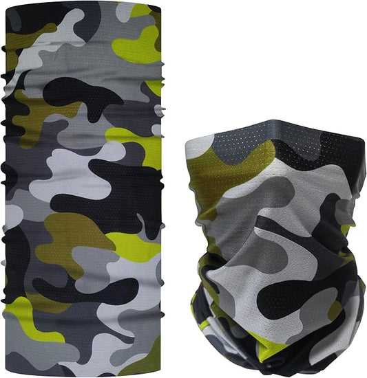 Bilymate Grey Camo Cooling Neck Gaiter - UPF 50+ Sun Protection, Breathable Mesh, Seamless Tube Bandana Headwear for Men & Women - Multi-Functional Headband