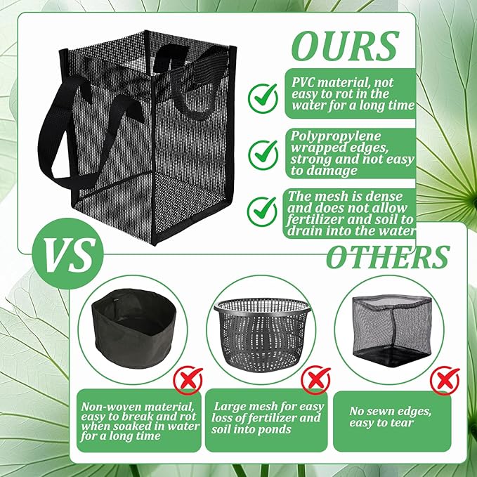 6PCS Mesh Aquatic Pond Plant Baskets, 1Gallon Pond Planting Bags Reusable Aquatics Planter Pot Water Lily Growing Container with Handles for Lotus Bog Plant Garden Terrestrial Plants, 5.9x5.9x7.9 Inch