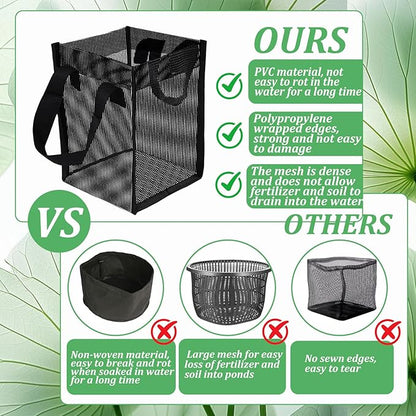 6PCS Mesh Aquatic Pond Plant Baskets, 1Gallon Pond Planting Bags Reusable Aquatics Planter Pot Water Lily Growing Container with Handles for Lotus Bog Plant Garden Terrestrial Plants, 5.9x5.9x7.9 Inch