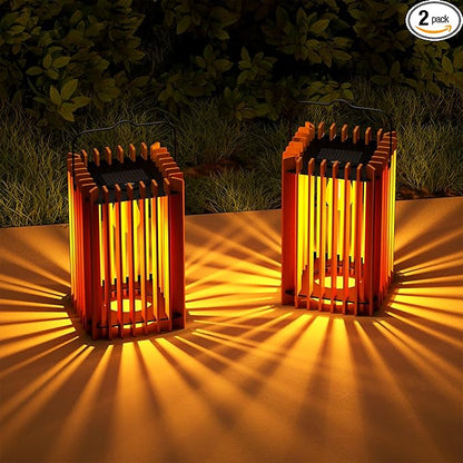 2 Pack 13" Solar Lantern Outdoor Waterproof IP44 Outside Lights LED Hanging Rattan Lamp for Patio Garden Decor Porch Yard Table Top Decorative