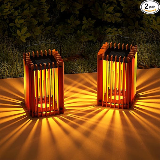 2 Pack 13" Solar Lantern Outdoor Waterproof IP44 Outside Lights LED Hanging Rattan Lamp for Patio Garden Decor Porch Yard Table Top Decorative