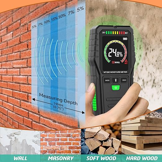 RDINSCOS Moisture Meter detects Moisture from leaks, Flooding, or high Humidity in basements, bathrooms, Kitchens and Drywall