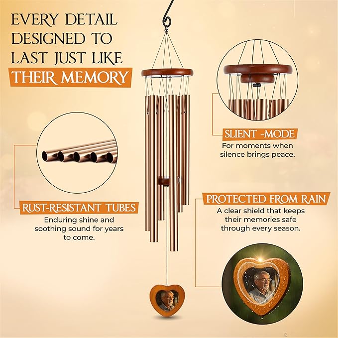 32 Inch Memorial Wind Chimes Outdoor, Personalized Sympathy Gifts for Loss of Loved One, Memorial Gifts for Loss of Mom, Sympathy Wind Chimes for Mother, Father, Brother, Sister