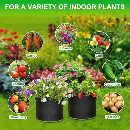 5 Gallon Fabric Grow Bags 6-Pack, Thickened Aeration Planter Bags with Handles Plant Tags Seedling Bags for Outdoor Indoor Vegetable Garden, Black