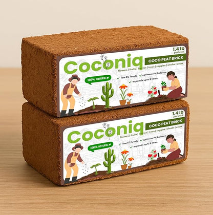 Premium Coco Coir Bricks 2 Pack - Lightweight Cocopeat for Garden Soil, Compressed Coconut Fiber Brick for Potting, Gardening, Planting, Seed Starting, Indoor & Outdoor Plants, Set of 2