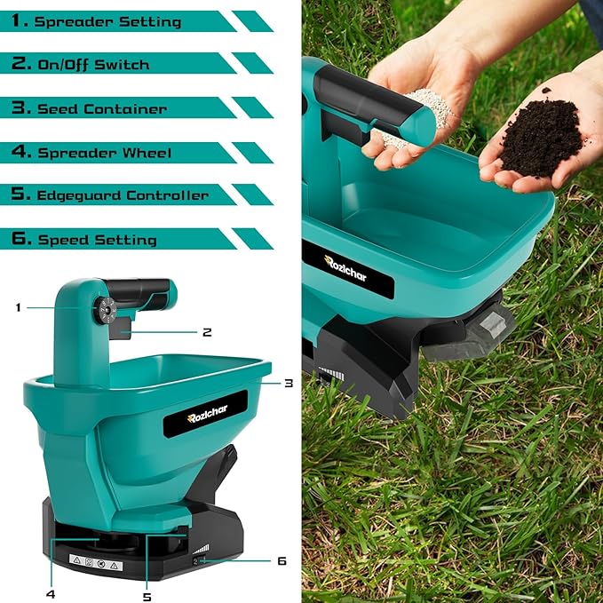 Rozlchar Power Spreader Compatible for Makita 18V Battery, Seed Spreader for Year-Round, Covers Up to 5,000 sq. ft.(Tool Only)