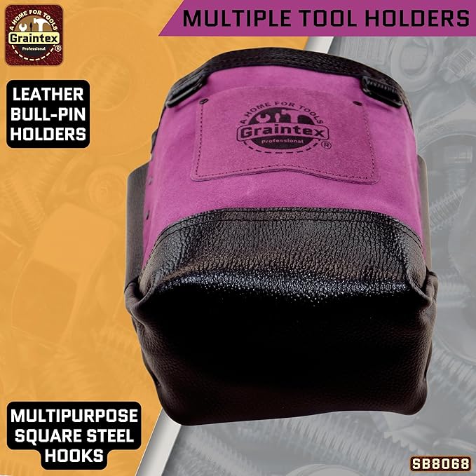 Graintex Nut & Bolt Bag, Purple Color Premium Quality Suede Leather Tool Bag, Tool Belt for Ironworker, Bull Pin Loops, Ideal for Heavy-Duty Use, Bolt Bags for Construction Professionals - SB8068