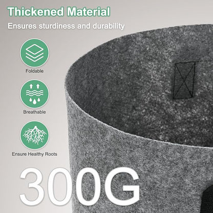 5-Pack Plant Grow Bags 5 Gallon Grow Bags 300G Thickened Fabric Pots with Durable Handles Plant Garden Grow Pots for Fruits/Vegetables/Flowers/Plants [Grey]