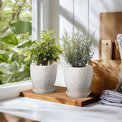 EFISPSS Ceramic Plant Pots, 6 Inch Ceramic Planter Pot with Drainage Hole and Saucer, Indoor Modern Flower Pots, Set of 2 - White