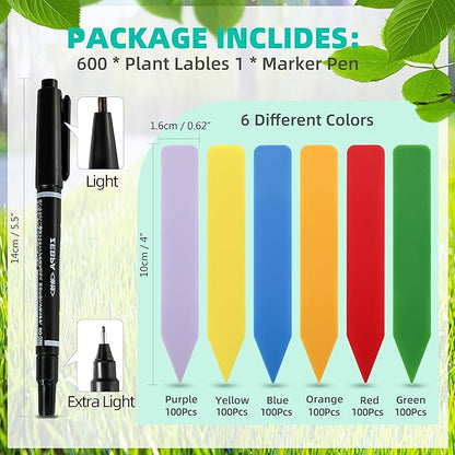Plant Labels 4 Inch 600Pcs Plastic Plant Name Tags for Seedlings Garden Labels Markers Nursery Plant Tags Seed Labels Stakes with Permanet Marking Pen Plant Markers for Outdoor Garden (Multicolor600)