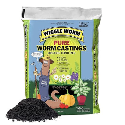 100% Pure Organic Mineral-Dense Worm Castings Fertilizer, 15lbs - Improves Soil Fertility and Aeration for Growing Better Houseplants, Vegetables, and More