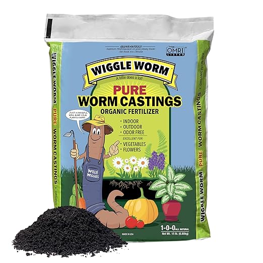 100% Pure Organic Mineral-Dense Worm Castings Fertilizer, 15lbs - Improves Soil Fertility and Aeration for Growing Better Houseplants, Vegetables, and More