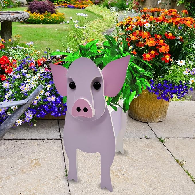 Pink Pig Planter Plant Pots,Animal Flower Pot for Indoor/Outdoor,Small Cute PVC Animal Face Shape Plant Container Best for Home Office Garden Decoration Mom Gift Ideas