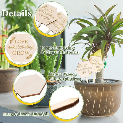AnyDesign 30Pcs Love Makes Little Things Grow Plant Labels Wooden Plant Stakes Succulent Garden Marker Plant Sign for Seed Potted Teacher Appreciation Gift Wedding Baby Shower Thanksgiving Supplies
